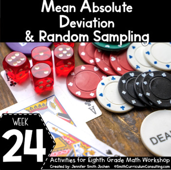 Preview of Mean Absolute Deviation & Random Sampling 8th Grade Math Stations Now®️