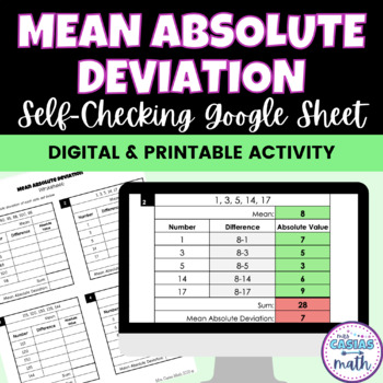 Preview of Mean Absolute Deviation Worksheet - Digital Self-Checking Activity & Printable