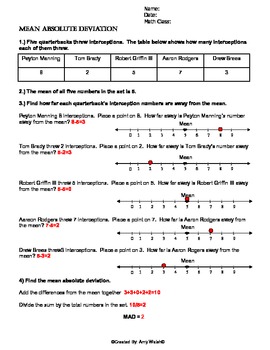 Mean Absolute Deviation Worksheet w/ Answer Key - Grade 6 Math - Statistics