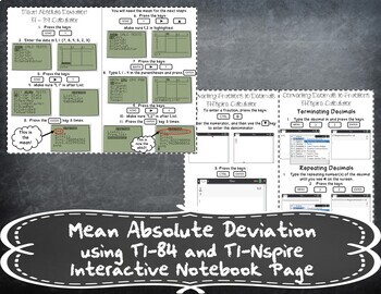 Preview of Mean Absolute Deviation using a Calculator Handout Notes (TI-84 and TI-Nspire)