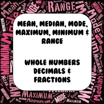 Preview of Common Core Mean, Median, Mode, Maximum, Minimum, & Range