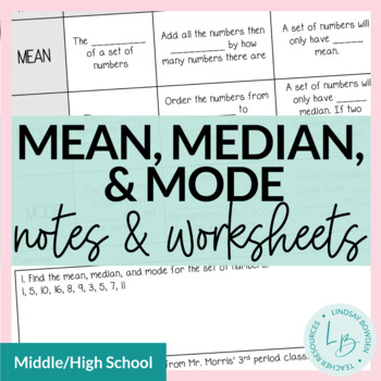 Mean, Median, Mode Notes and Worksheets (Measures of Central Tendency)