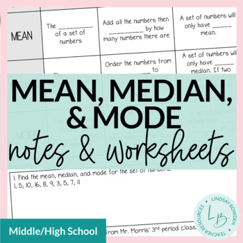Preview of Mean, Median, Mode Notes and Worksheets (Measures of Central Tendency)