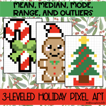 Preview of Mean, Median, Mode, Range 3-Leveled Christmas Pixel Art for Middle Schoolers