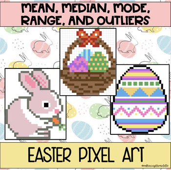 Preview of Mean, Median, Mode, Range 3-Leveled Easter Pixel Art for Middle School Math