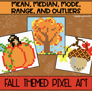 Preview of Mean, Median, Mode, Range 3-Leveled Fall Pixel Art for Middle School Math