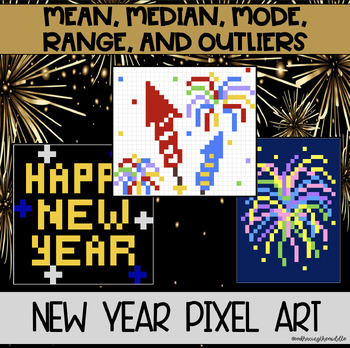 Preview of Mean, Median, Mode, Range 3-Leveled New Year's Pixel Art for Middle School