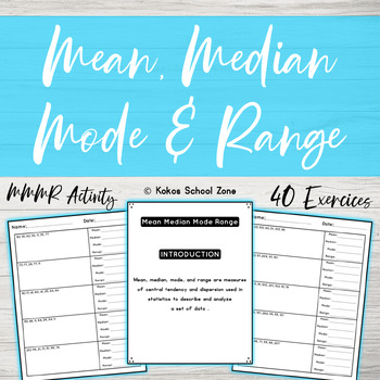 Preview of Mean Median Mode Range Activity MMMR Worksheets (Measures of Central Tendency)