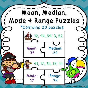 Preview of Mean Median Mode and Range Activity Game Puzzles 6th Grade Math 6.SP.B.5