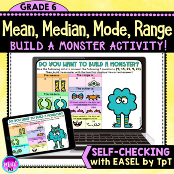 Preview of Mean Median Mode Range Build a Monster Digital Activity (Self-Checking)
