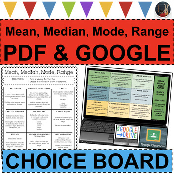Preview of Mean Median Mode Range CHOICE BOARD Differentiated (PDF & GOOGLE SLIDES)