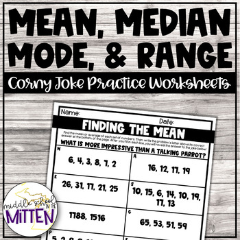 Preview of Mean Median Mode & Range Corny Joke Printable Practice Worksheets 