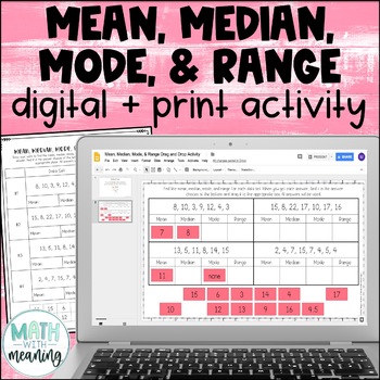 Preview of Mean, Median, Mode, & Range Digital and Print Activity for Google Drive