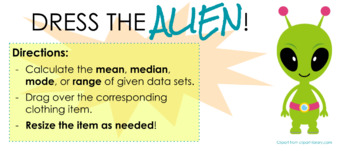 Preview of Mean, Median, Mode, Range - Dress the Alien! (Google Slides)