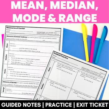 Preview of Mean Median Mode Range Scaffolded Guided Notes Practice Exit Ticket