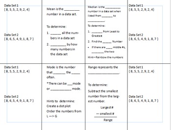 Preview of Mean Median Mode Range Interactive Notebook Foldable