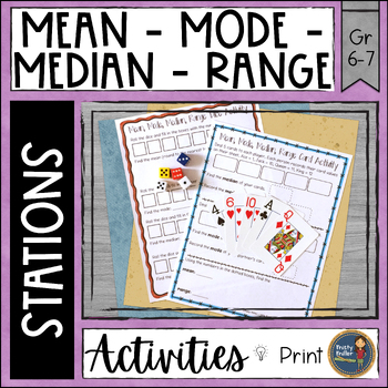 Preview of Mean Median Mode Range Math Stations - Interactive Notebook - Word Problems