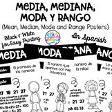 Mean, Median, Mode, Range Math posters in Spanish Black & 