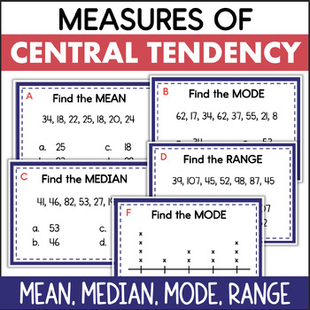 Preview of Mean Median Mode Range Measures of Central Tendency Data Task Cards