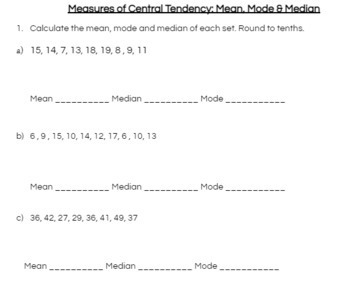 Mean, Median, Mode, Range & Outliers: Worksheets & Quiz | TPT