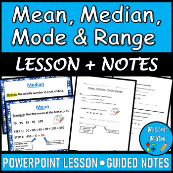 Preview of Mean, Median, Mode & Range PPT and Guided Notes BUNDLE