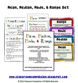 Preview of Mean Median Mode Range Pack (Math Centers, Flashcards, Anchor Charts)