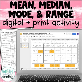 Preview of Mean, Median, Mode, & Range Missing Numbers Digital and Print Activity