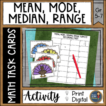 Preview of Mean Median Mode Range Task Cards - Thanksgiving