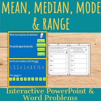 Preview of Mean, Median, Mode & Range: Word Problems and PowerPoint
