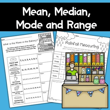 Preview of Mean Median Mode Range Worksheets - Introducing Data and Statistics