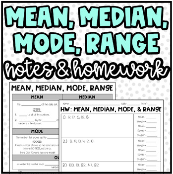 Preview of Mean, Median, Mode, Range, and Outlier | Notes and Homework or Practice