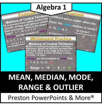 Preview of Mean, Median, Mode, Range and Outlier in a PowerPoint Presentation