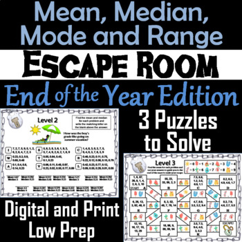 Preview of Mean, Median, Mode, and Range Activity: Escape Room End of Year Math Game