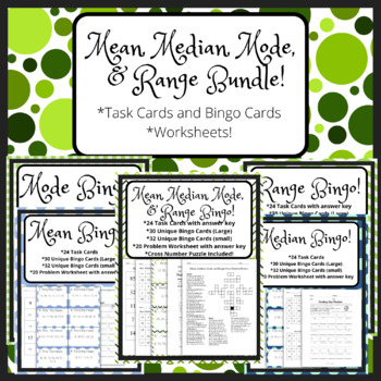 Preview of Mean, Median, Mode, and Range Bingo Bundle!  Bingos and Worksheets!