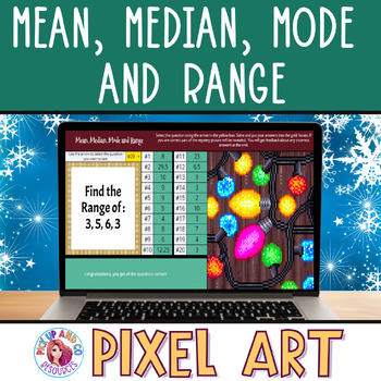 Preview of Mean, Median, Mode and Range Christmas Holiday Math Pixel Art