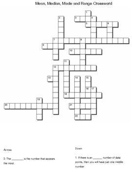 Preview of Mean, Median, Mode and Range Crossword