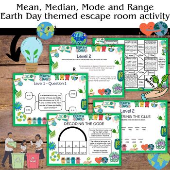 Preview of Mean, Median, Mode and Range - Earth Day themed escape room activity