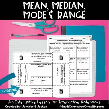 Preview of Mean, Median, Mode and Range Foldable Interactive Notebook Lesson with Practice