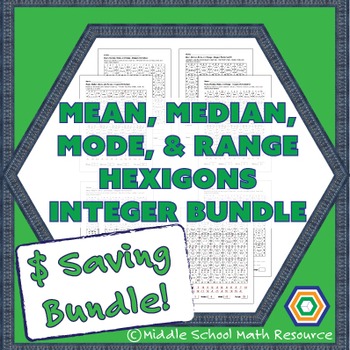 Preview of Mean, Median, Mode, and Range Hexagons - Integer Bundle - $ Saving Bundle