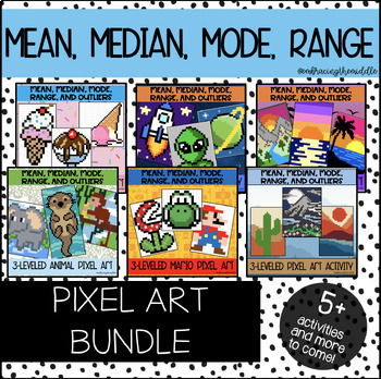 Preview of Mean, Median, Mode, and Range Pixel Art BUNDLE for Middle Schoolers | Math