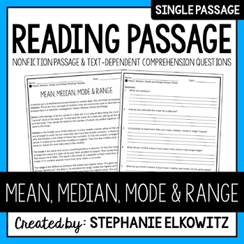 Preview of Mean, Median, Mode and Range Reading Passage | Printable & Digital