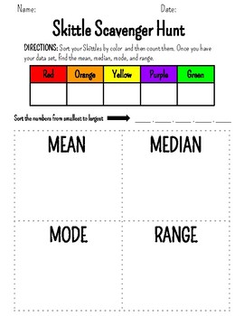 Preview of Mean, Median, Mode, and Range Skittle Activity