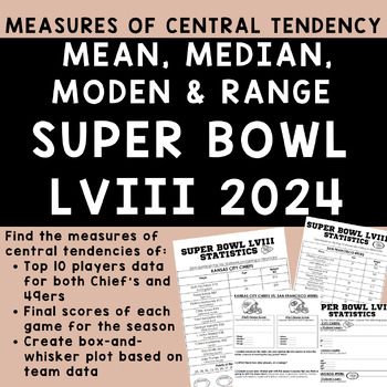Preview of Mean Median Mode and Range Super Bowl LVIII 2024 | Measures of Central Tendency