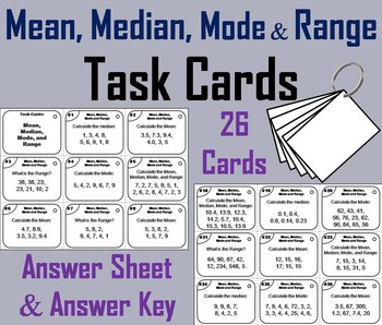 Preview of Mean, Median, Mode, and Range Task Cards Activity
