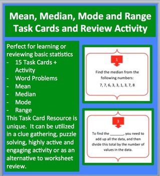 Preview of Mean, Median, Mode and Range Task Cards and UNIQUE Activity