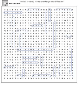 Preview of Mean, Median, Mode and Range Word Search