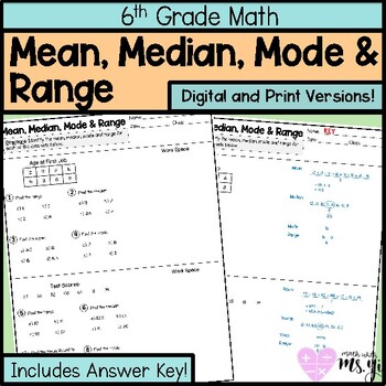 Preview of Mean, Median, Mode and Range Worksheet for Distance Learning