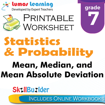 Preview of Mean, Median, and Mean Absolute Deviation Printable Worksheet, Grade 7