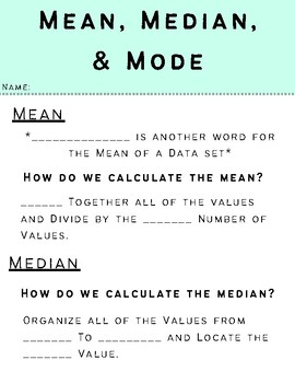 Preview of Mean, Median, and Mode