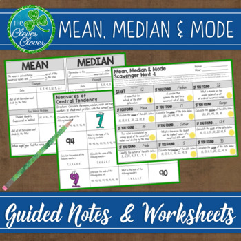 Preview of Measures of Central Tendency - Guided Notes, Worksheets and Scavenger Hunts